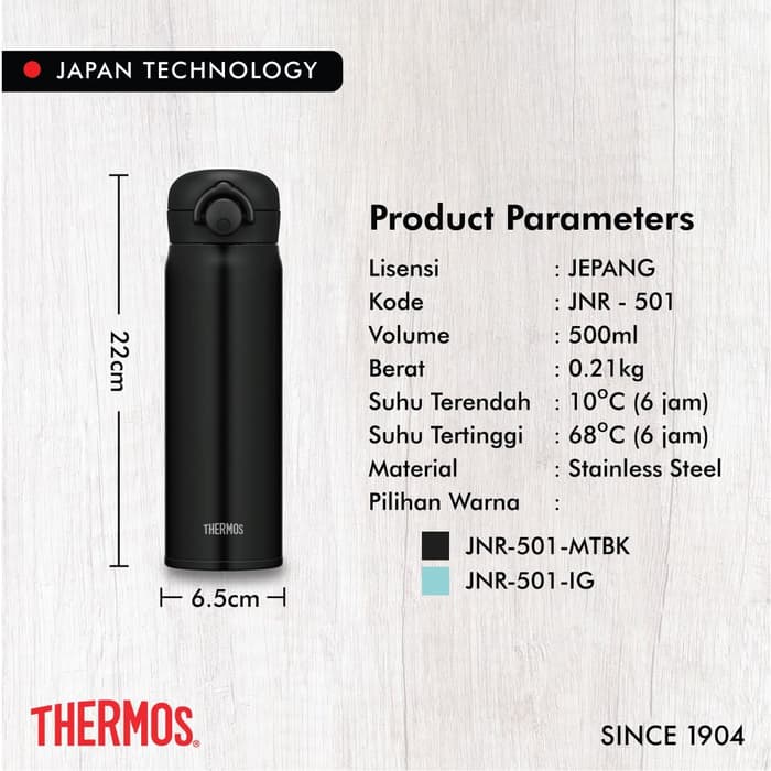 Jual THERMOS ULTRA LIGHT EXECUTIVE FLASK MATTE BLACK 500ML - (JNR-501 ...