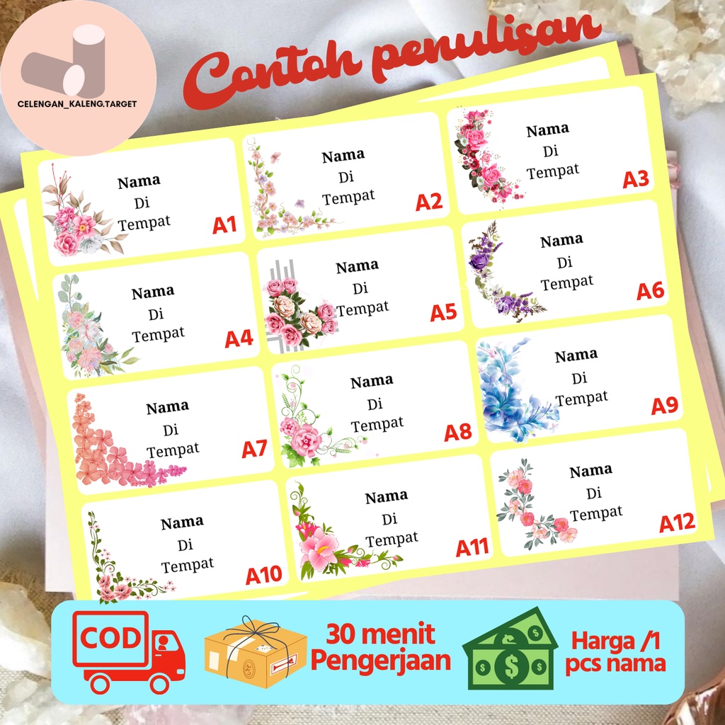 Jual CETAK PRINT STIKER LABEL MOTIF 103 NAMA UNDANGAN Shopee Indonesia