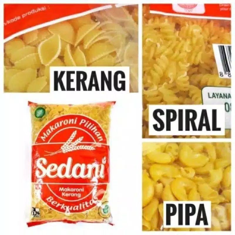 Jual MAKARONI MAKRONI SEDANI KERANG SPIRAL PIPA 1KG (MENTAH) | Shopee ...