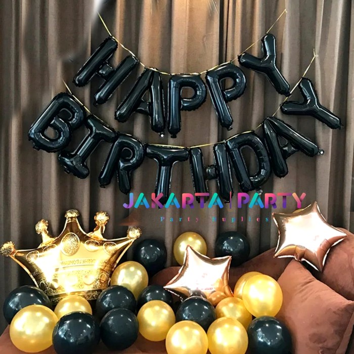 Jual Paket Dekorasi Ulang Tahun Tema Hitam Gold 2 / Paket Dekorasi