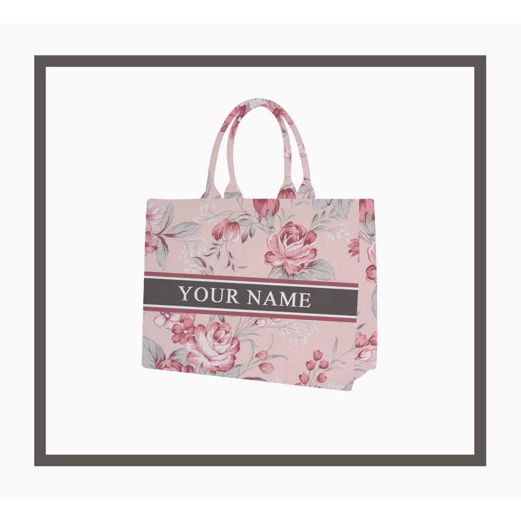 Jual Tas Kanvas Print Motif Bunga Pink Abu | Totebag Nama | Shopee