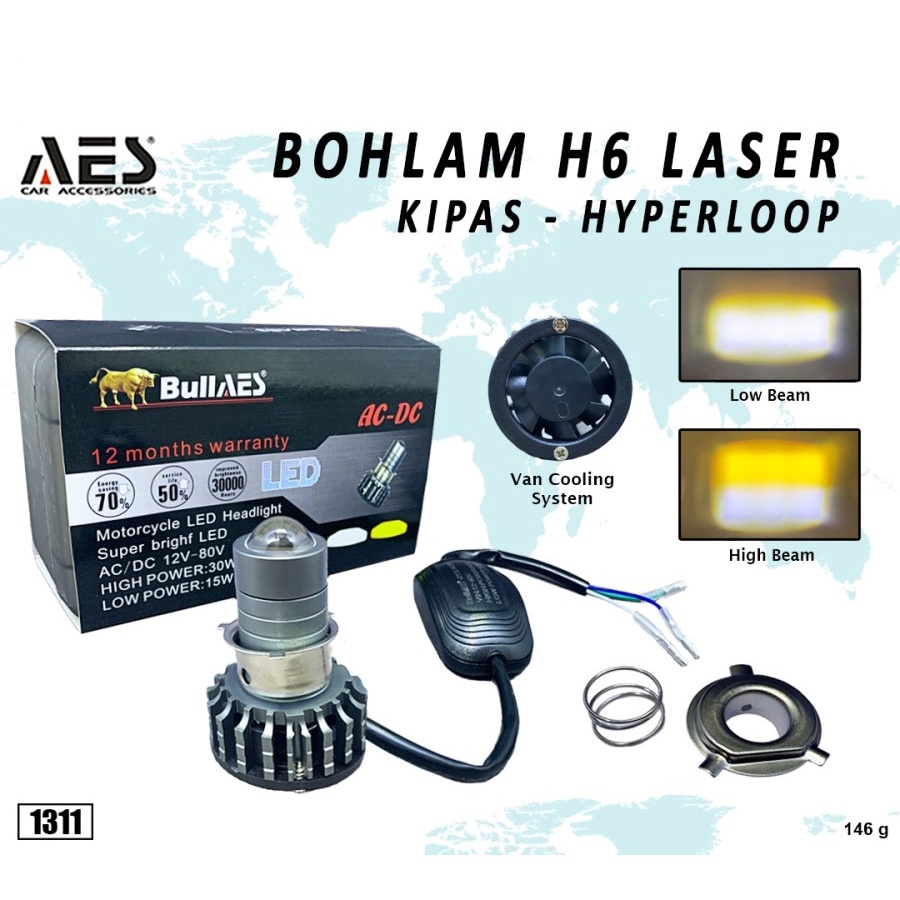 Jual Lampu Led Laser Headlamp H6 H4 Hyperloop DC AC Merk BULLAES