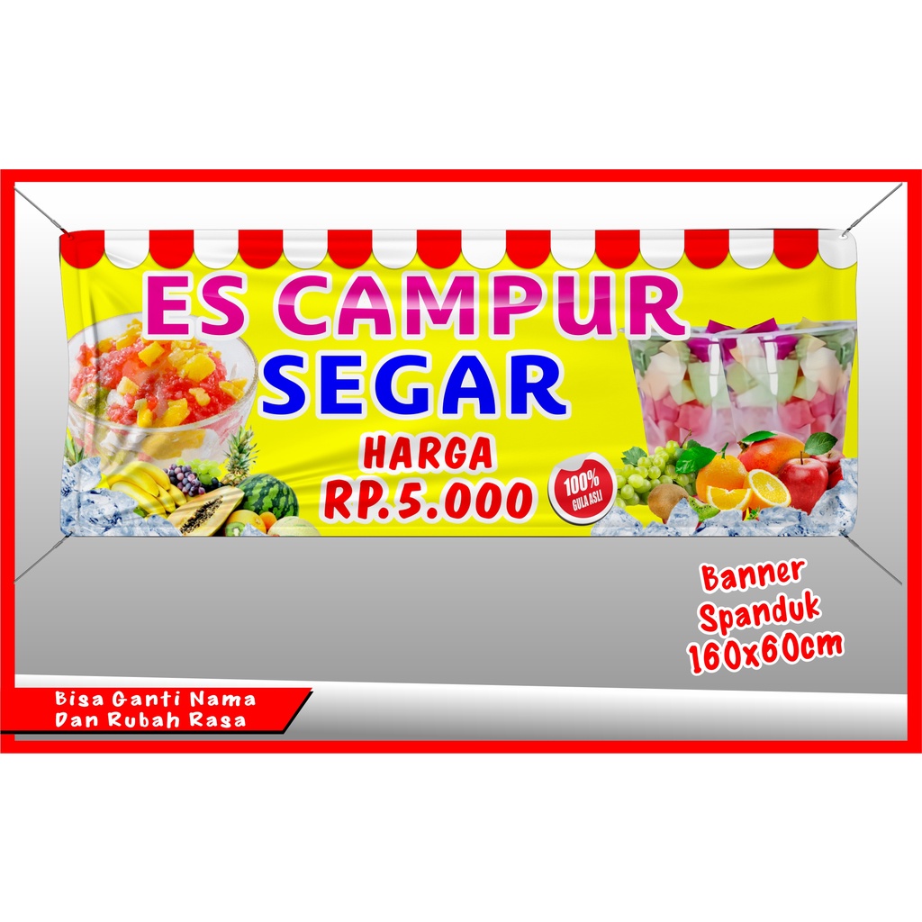 Jual Cetak spanduk ES CAMPUR, SOP BUAH, banner minuman ES CAMPUR, SOP