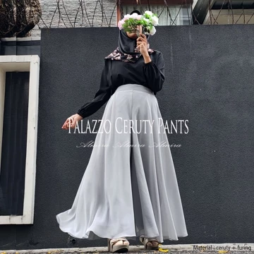 Celana Kulot Panjang Payung Lebar Wanita Muslimah Polos Palazzo Sifon Chiffon Ceruty Pants