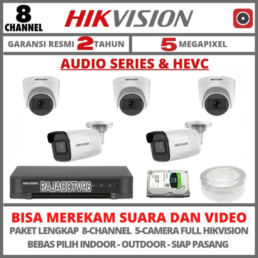 PAKET CCTV HIKVISION 5MP AUDIO SERIES 8 CHANNEL 5 CAMERA TURBO HD KAMERA CCTV AUDIO