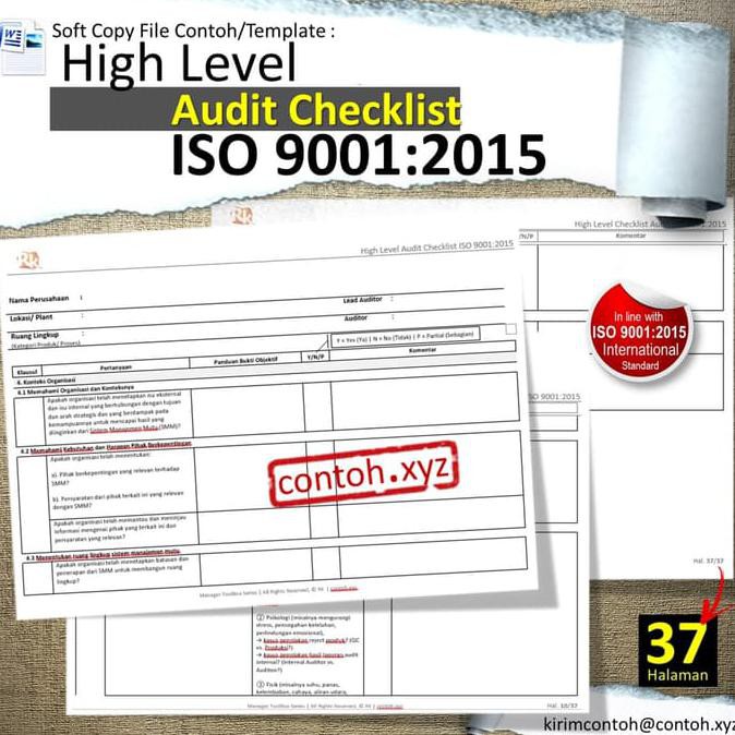 Jual Contoh High Level Audit Checklist Iso 9001:2015 | Bahasa Indonesia ...