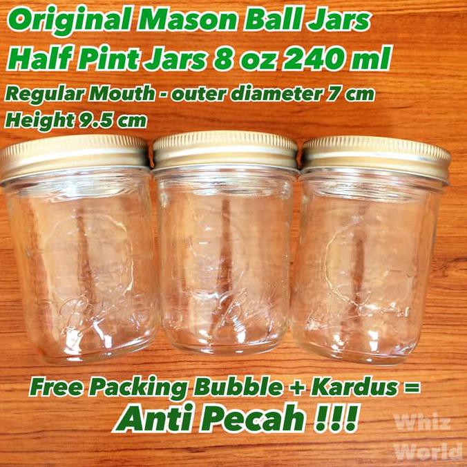 Jual Original Mason Ball Jar Half Pint 240 Ml Made In Usa Toples Kaca
