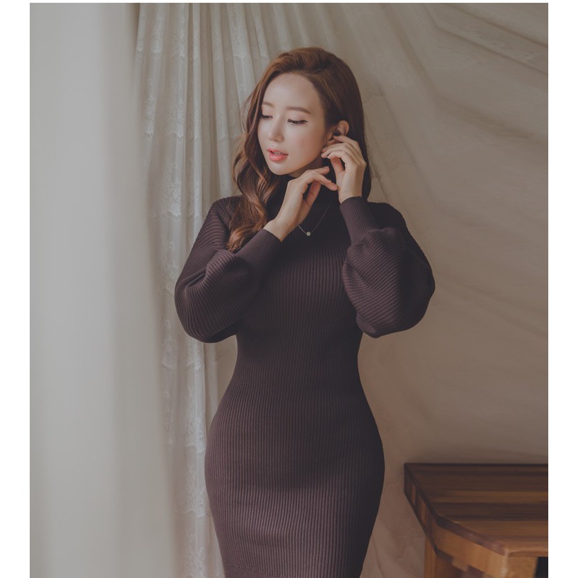 Jual Midi Dress Rajut Knit Import Gaya Korea Warna Khaki Coklat Lengan  Panjang TF35680 | Shopee Indonesia