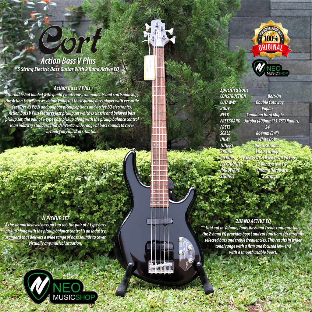 Jual Cort Action Bass V Plus 5 String Electric Bass w 2 Band Active EQ ...