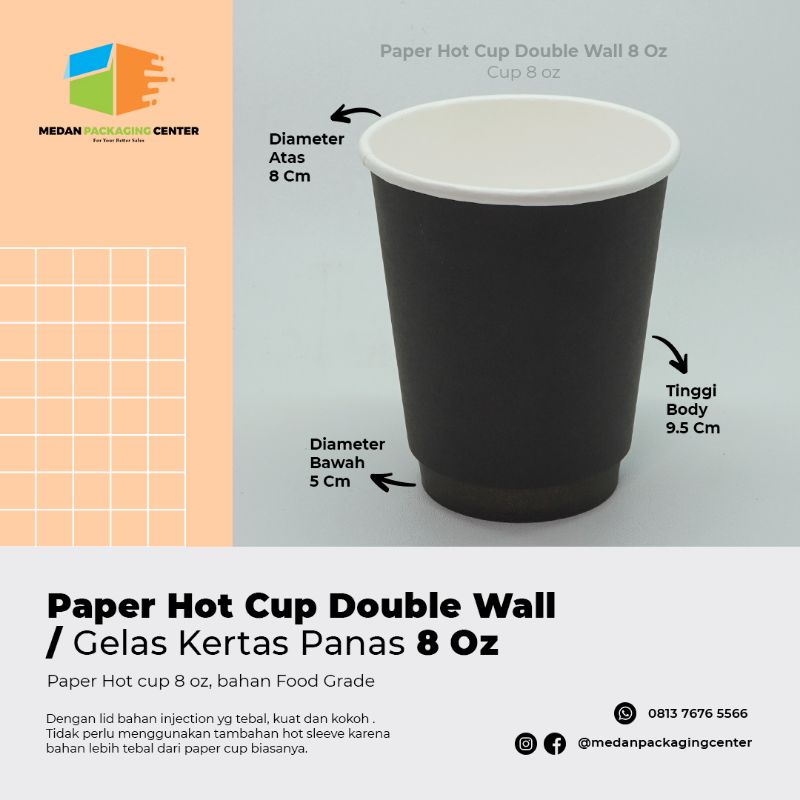Jual Paper cup hot hitam double wall 8oz / gelas kertas tebal dengan ...