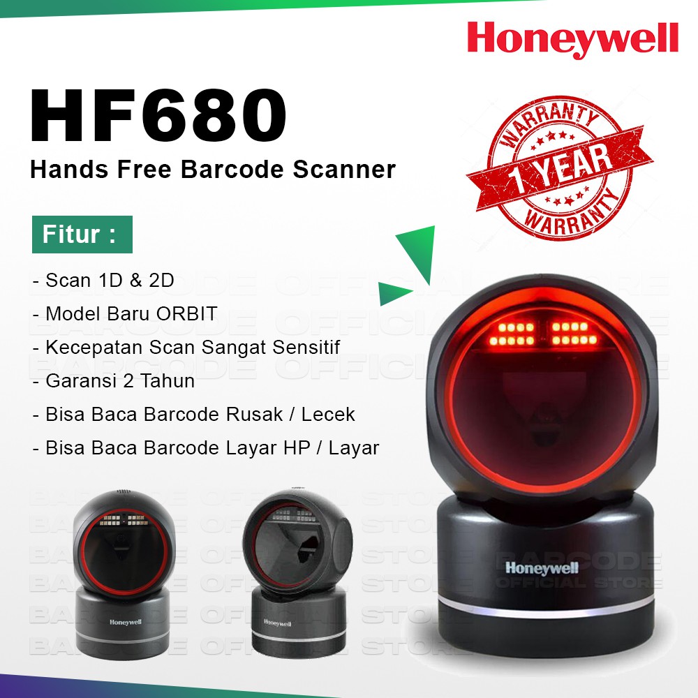 Jual BARCODE SCANNER IMAGER HONEYWELL HF680 ORBIT 2 DIMENSI 1D 2D QR ...
