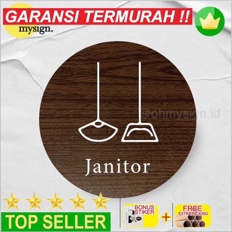 Jual Promo Janitor Sign Board Kayu Bulat Print Signage Label Nama