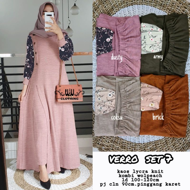 Jual SETELAN VERRO, BAHAN KAOS LYCRA KNIT KOMBI WOLLPEACH,