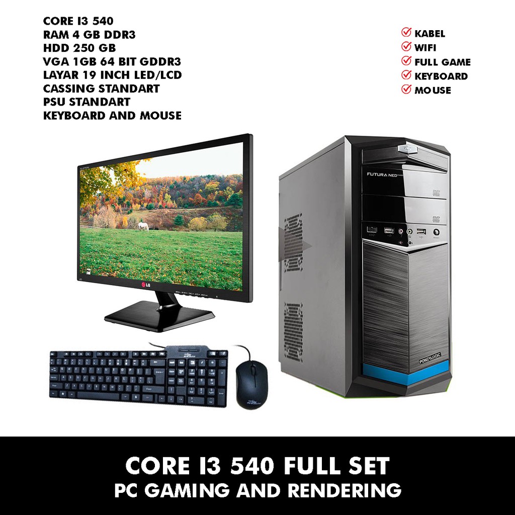 Jual PC GAMING CORE I3 540 RAM 4GB VGA 1GB LCD 19 INCH FULL SET