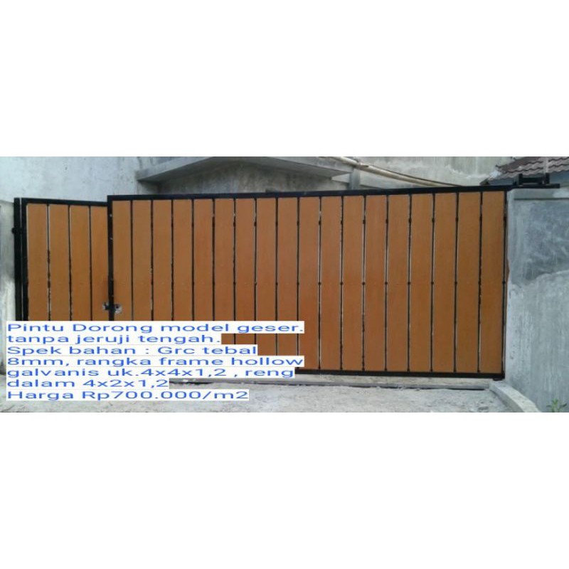 Jual Pembuatan pintu pagar dorong minimalis variasi motif serat kayu