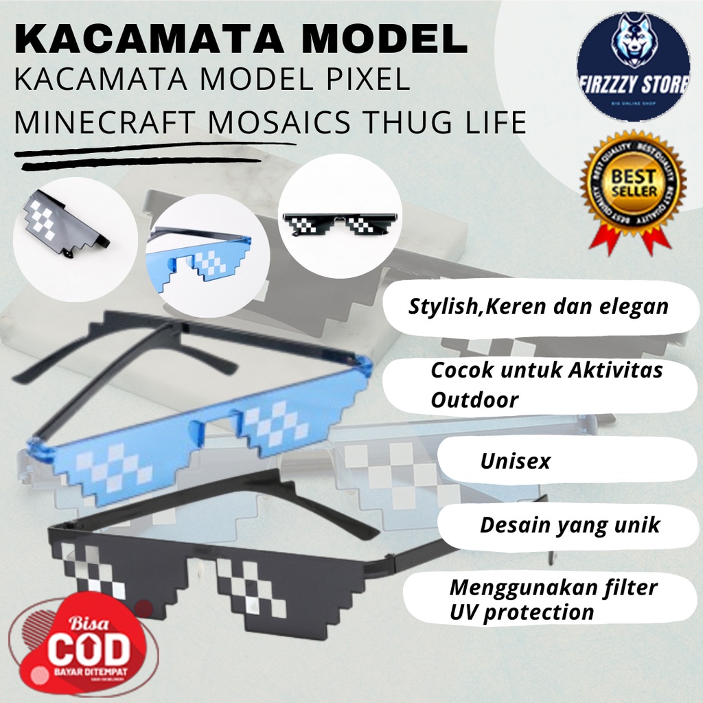 Jual Kacamata Model Pixel Minecraft Mosaics Thug Life Shopee Indonesia 7594