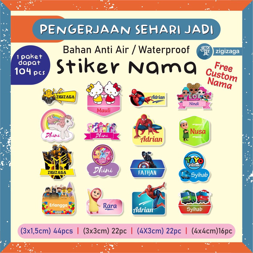 Jual Stiker Nama Anak Custom Text Waterproof Isi 104pcs Shopee Indonesia