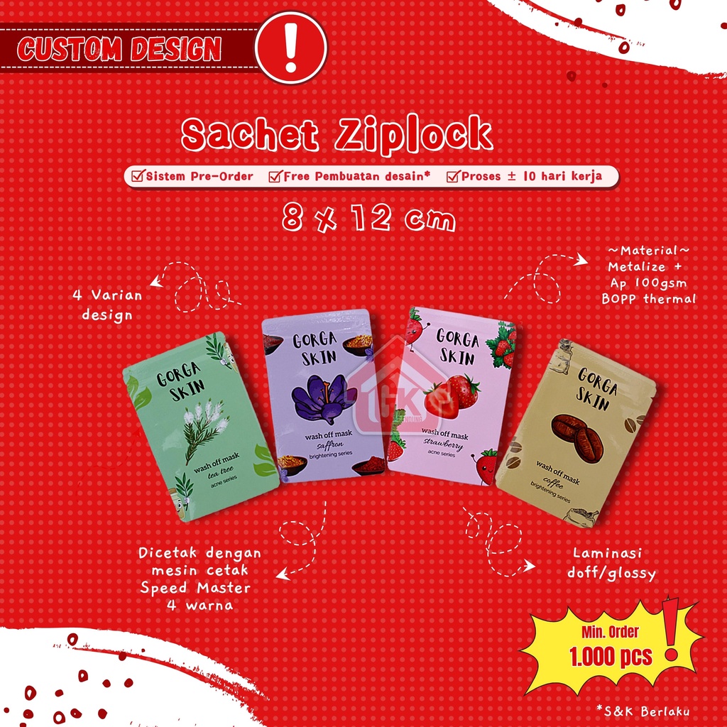 Jual Cetak Kemasan Sachet Ziplock Klip Zipper Custom Design Uk X Cm