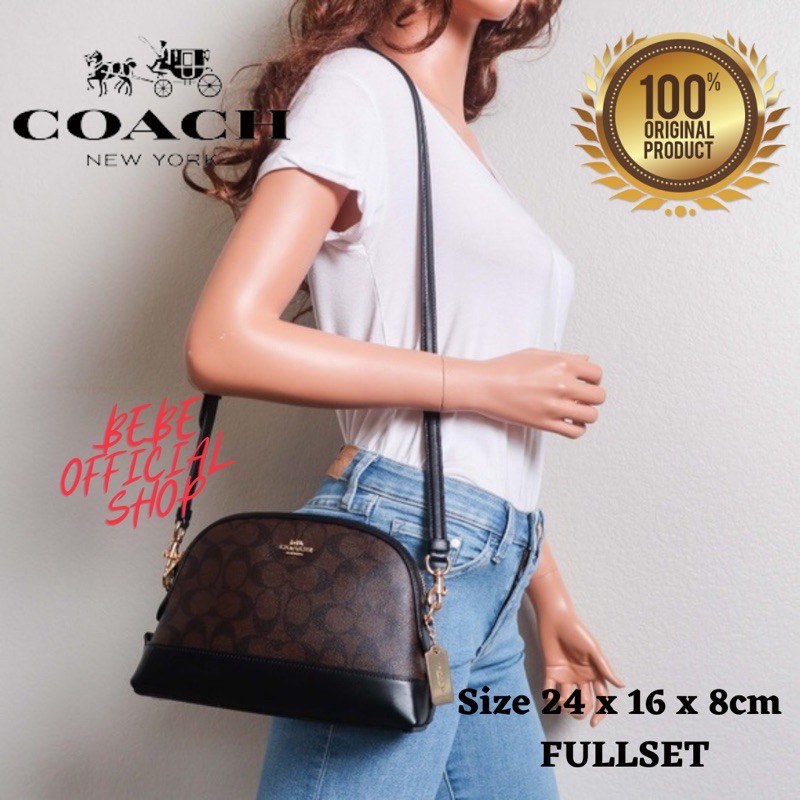 ORIGINAL COACH Dome Crossbody In Signature Canvas Black Brown Tas Coach Wanita Original