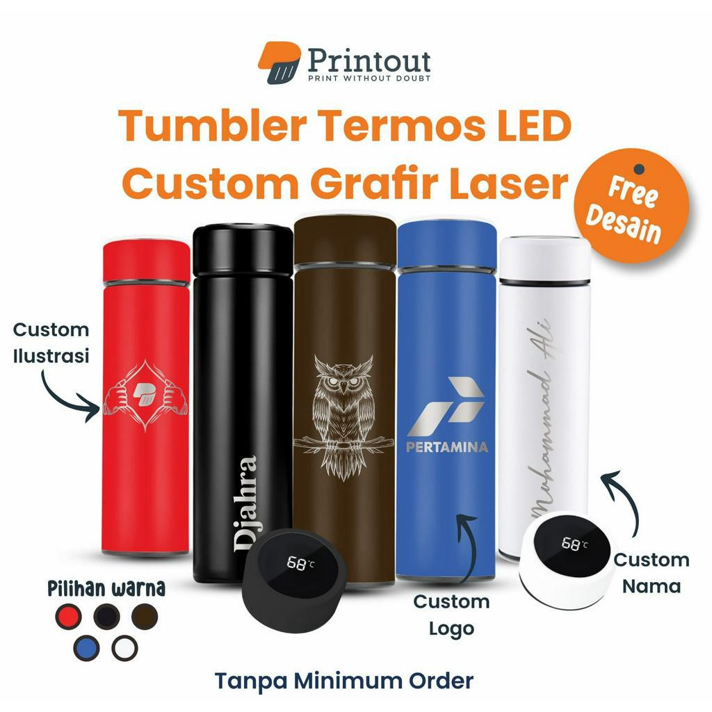 Jual Printout Tumbler Termos Sakura 500ml Custom Grafir Nama Botol Minum Sakura Led Grafir 0182