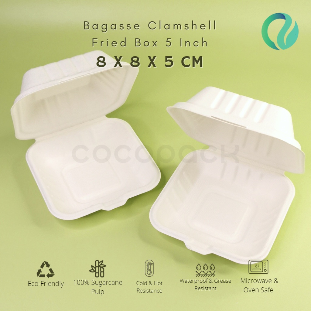 Jual Kotak Makan Disposable Tableware Bagasse Clamshell Fried Food Pulp