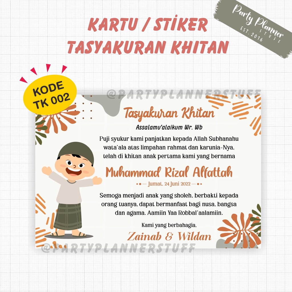 Jual Kartu Stiker Ucapan Tasyakuran Khitan / Custom Cetak Desain Kartu ...