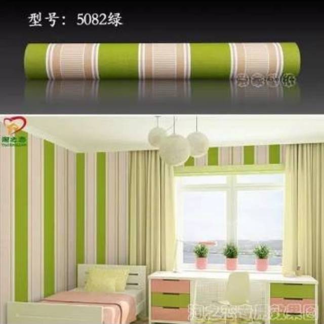 Jual Wallpaper Dinding Motif Salur Hijau Garis 10m X 45cm Shopee