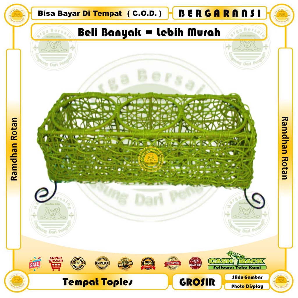 Jual GROSIR Kotak Penyimpanan Toples Rangka Besi Anyaman Synthetic ...