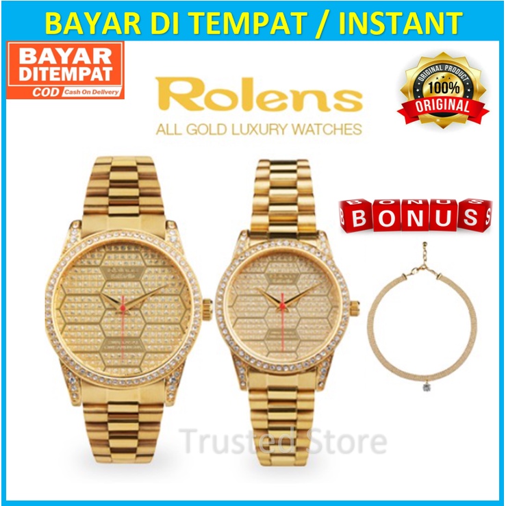 Jual Jam Tangan Rolens All Gold New Series Original Bonus Kalung