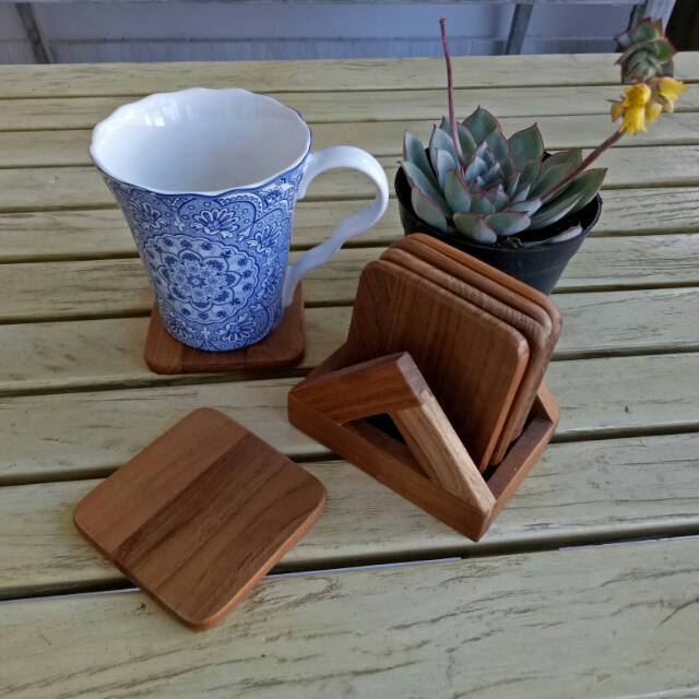 Jual Tatakan gelas coaster kayu jati 6 pcs perset | Shopee Indonesia
