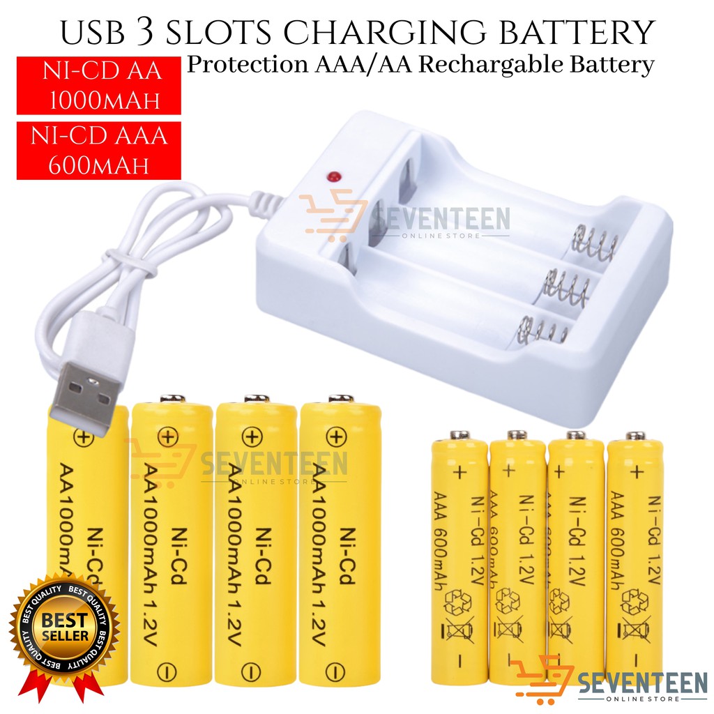 Jual BATERAI CAS AA 1000mAh AAA 600mAh BATTERY RECHARGEABLE CHARGER 3 ...