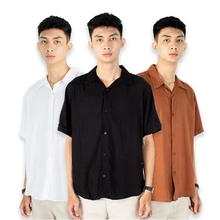 FortKlass Kemeja Rayon Polos Pria Lengan Pendek Hem Pria Kemeja pantai santai Earth Tone Distro