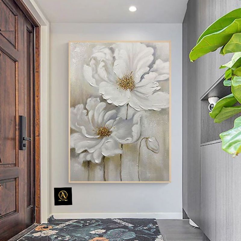 Jual lukisan bunga minimalis plus frame lukisan dinding ruang tamu