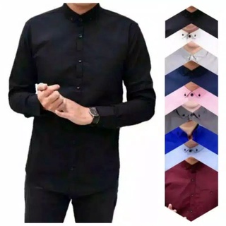 Jual Kemeja Cowok Polos Lengan Panjang Slimfit Hem Pria Kantor Hitam Navy Putih Maron Army