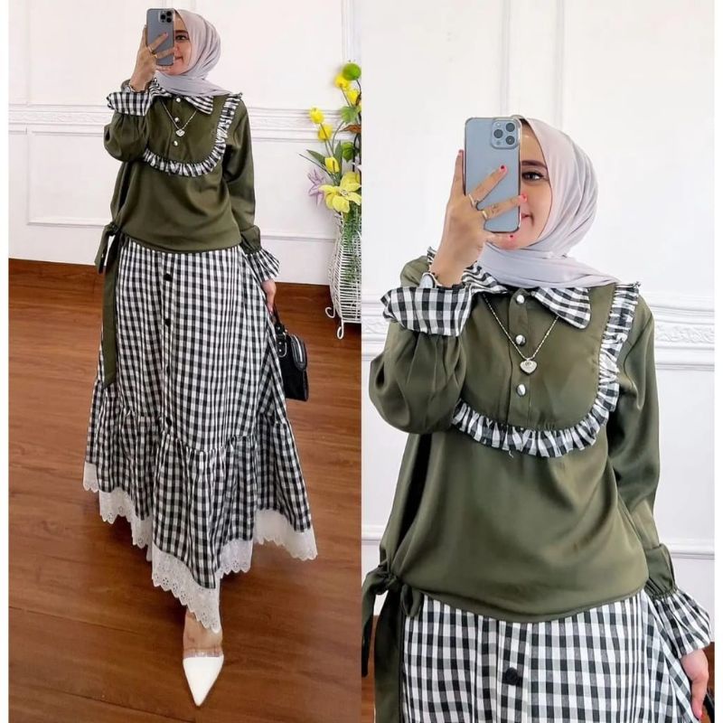 Jual Fashion Muslim Wanita Remaja Set 2in1 Rok Kayra Kotak Trend