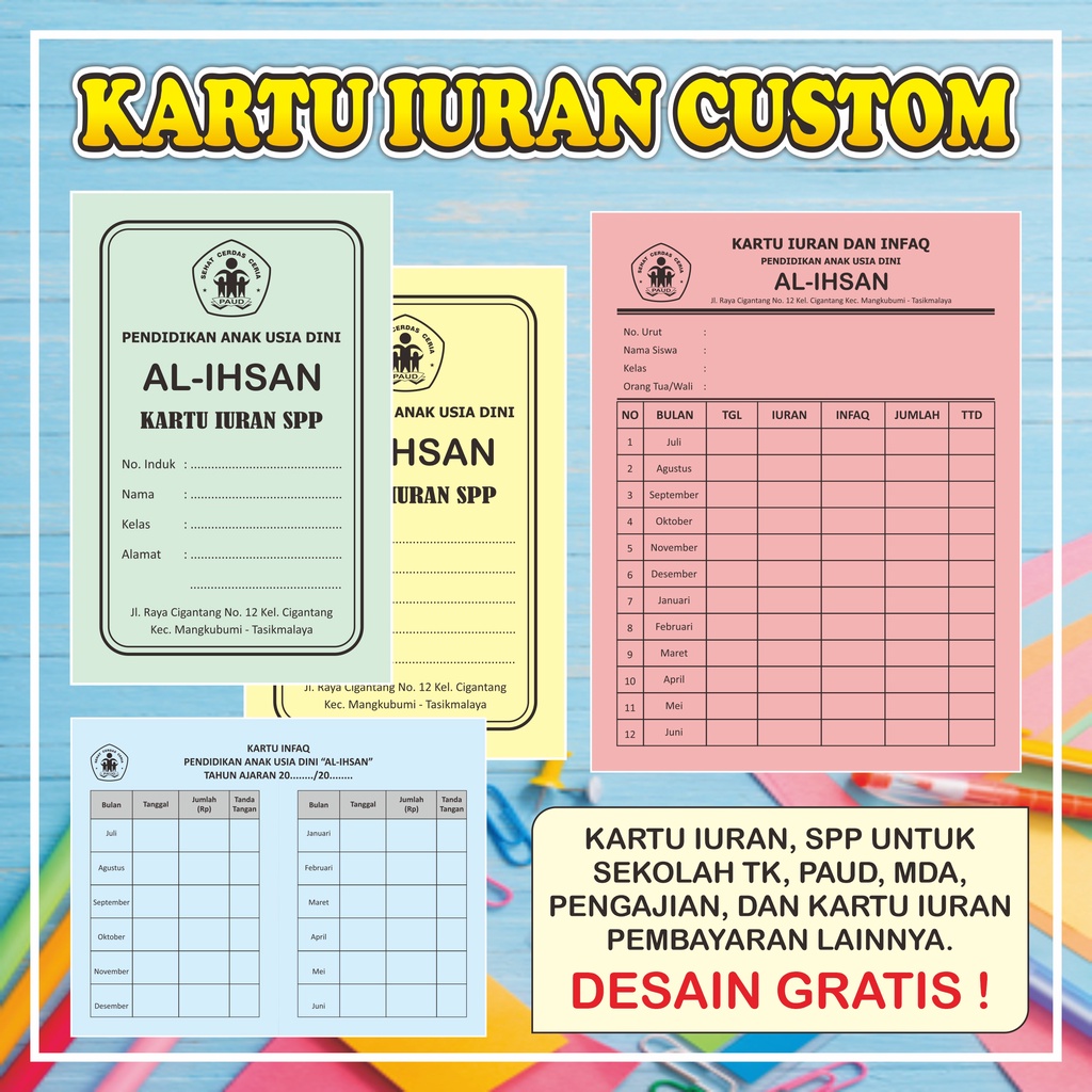 Jual Kartu Iuran Spp Infaq Angsuran Arisan Custom Murah Shopee Indonesia