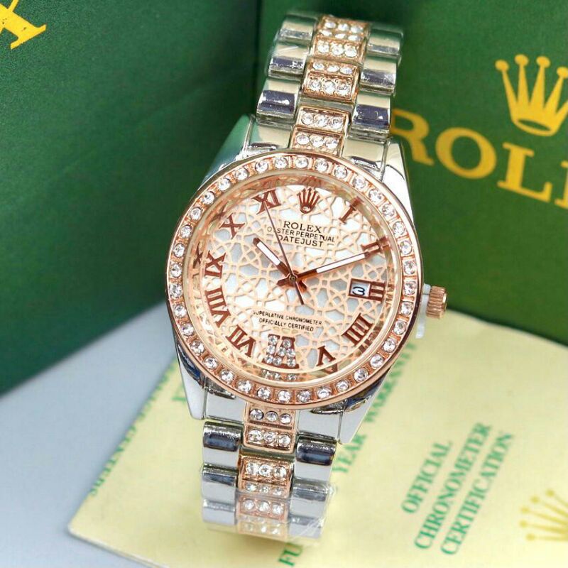 Jam Tangan Wanita Rolex Rantai Full Diamond Terbaru Box Rolex Baterai