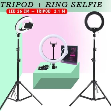 Paket Komplit Ringlight 26Cm Tripod 2 1 Meter Make Up Vlog Lampu