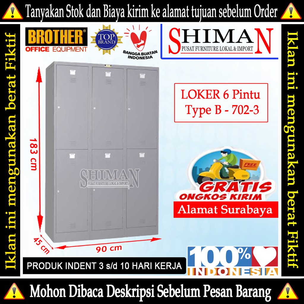 Jual Lemari Loker 6 Pintu Gandeng 3 Besi B 702-3 BROTHER | Shopee Indonesia