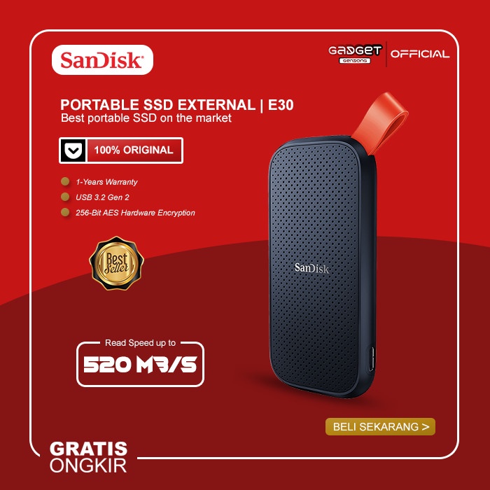 Jual SanDisk SSD Portable 1TB E30 Read Speed up to 520MB/s Shopee Indonesia