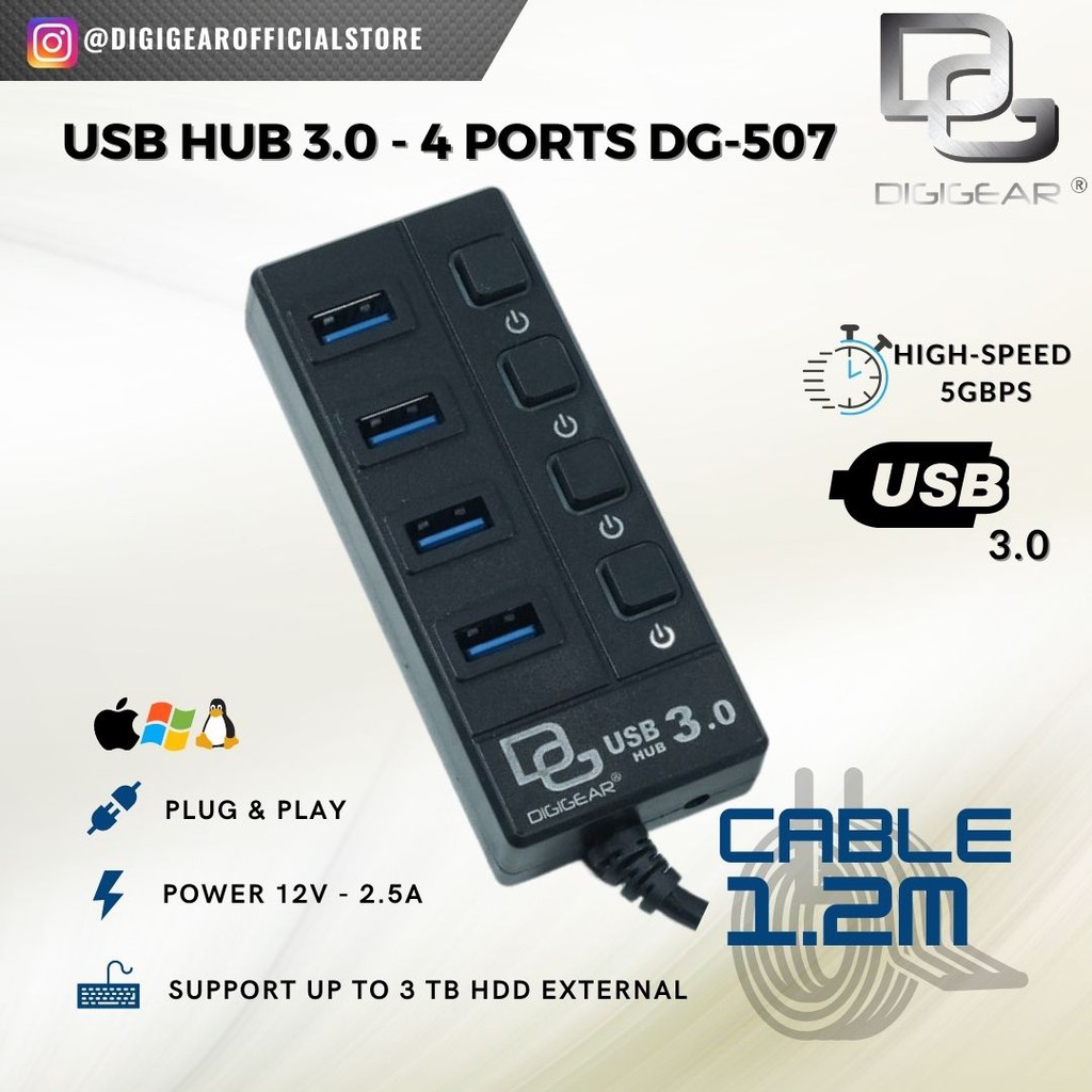 Jual DIGIGEAR | USB HUB 3.0 4 PORT - Hitam | Shopee Indonesia