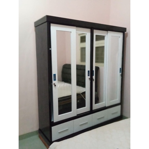 Jual Lemari kayu 4 pintu sliding hitam putih sale | Shopee Indonesia