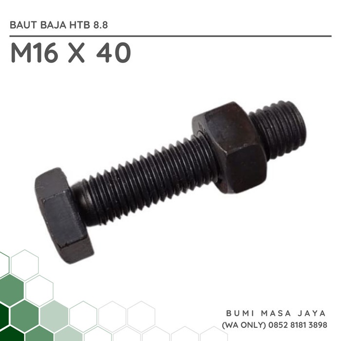 Jual BAUT MUR BAJA HTB GRADE 8.8 - M16 X 40 (FULL DRAT) | Shopee Indonesia