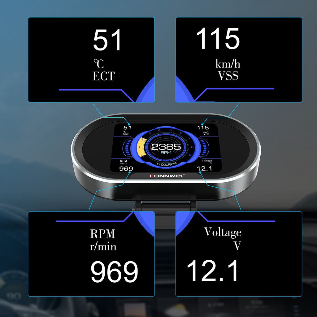 Jual KONNWEI KW206 OBD2 Diagnostic Scanner HUD Gauge On Board Computer ...