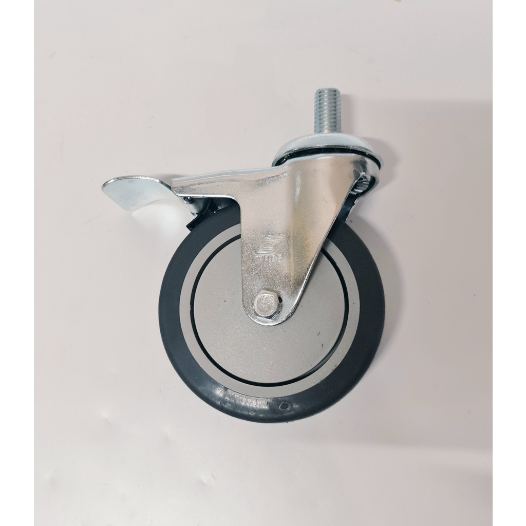 Jual Roda Srew 5 inch new gray rubber putar+rem taiwan | Shopee Indonesia