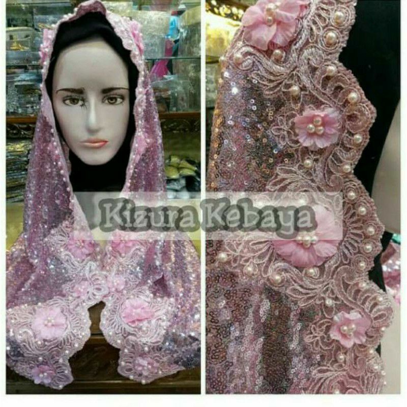 Jual Kerudung Pengantin Slayer Selendang Seribu Payet Sequin Bordir ...