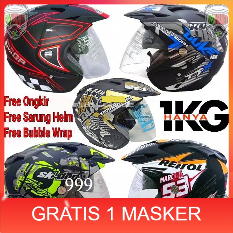 Jual 3.3 Helm Murah Double 2 Kaca Visor SNI Dewasa Dop Doff Black KTM ...