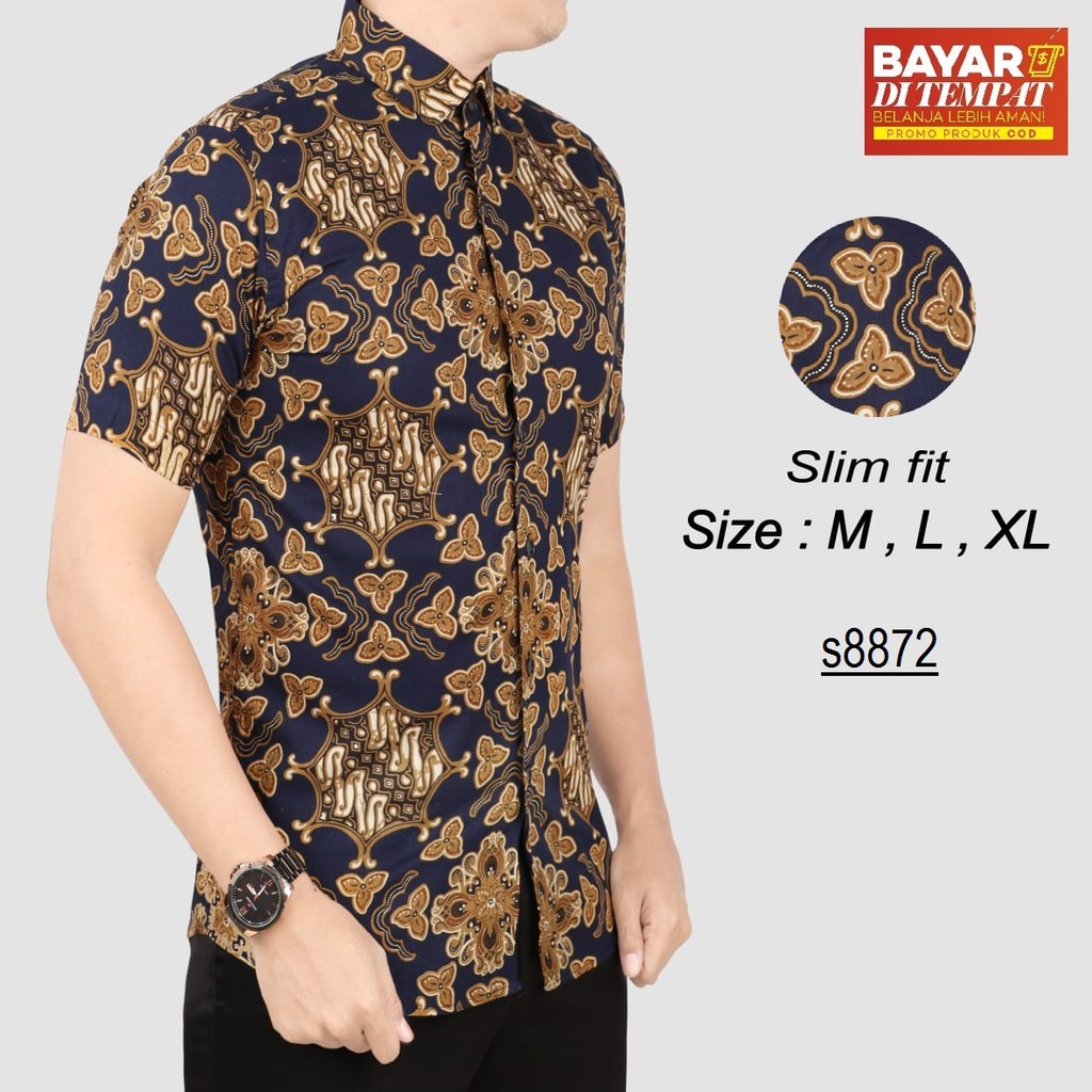 Jual Baju Batik Modern Kemeja Pria Slim Fit S8872 | Shopee Indonesia