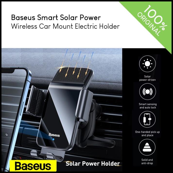 Jual Baseus Smart Solar Power Wireless Car Mount Electric Holder Black ...