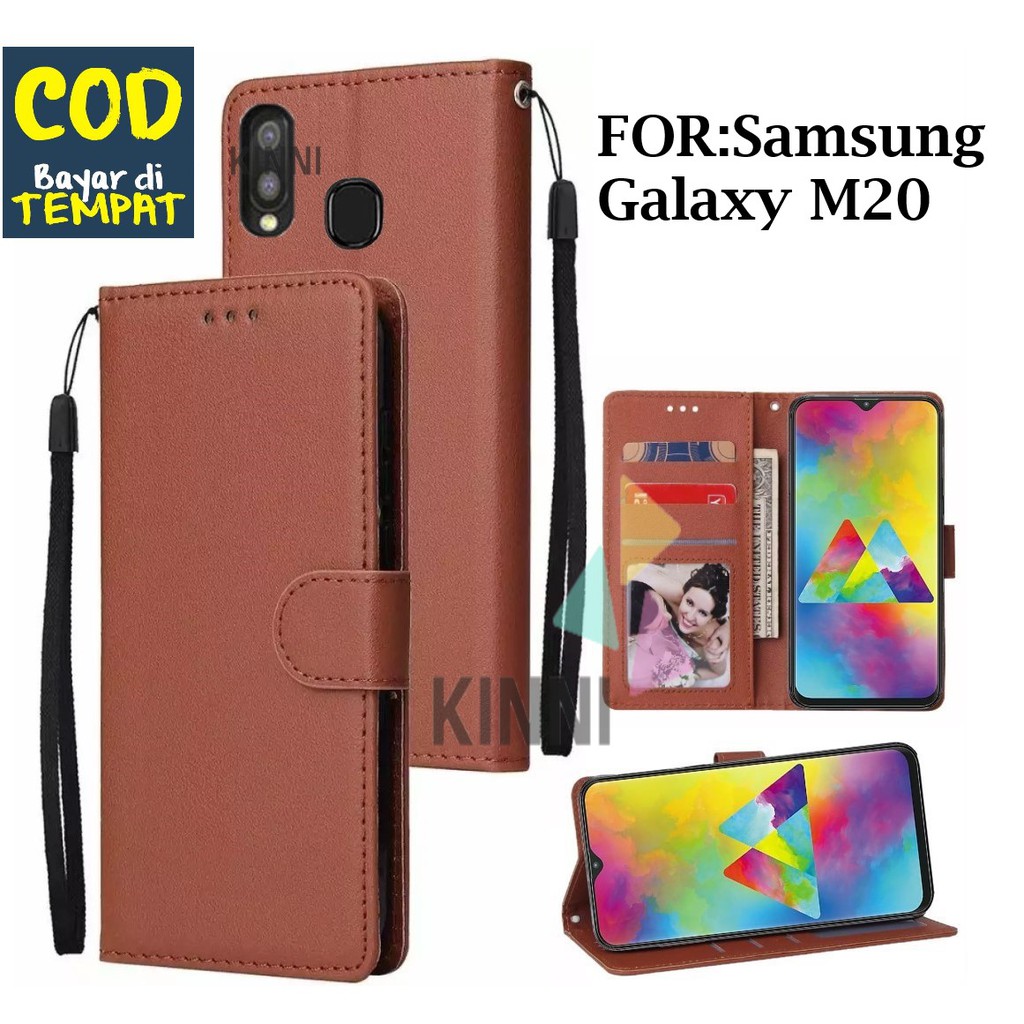 Jual Leather Flip Cover Samsung Galaxy M20 Wallet Case Kulit